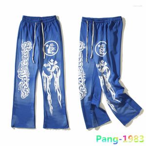 Pantalones de hombre Moda Azul Micro Bell-bottoms Hombres Mujeres Alta calidad Corte irregular Deportes Todas las estaciones Pantalones versátiles