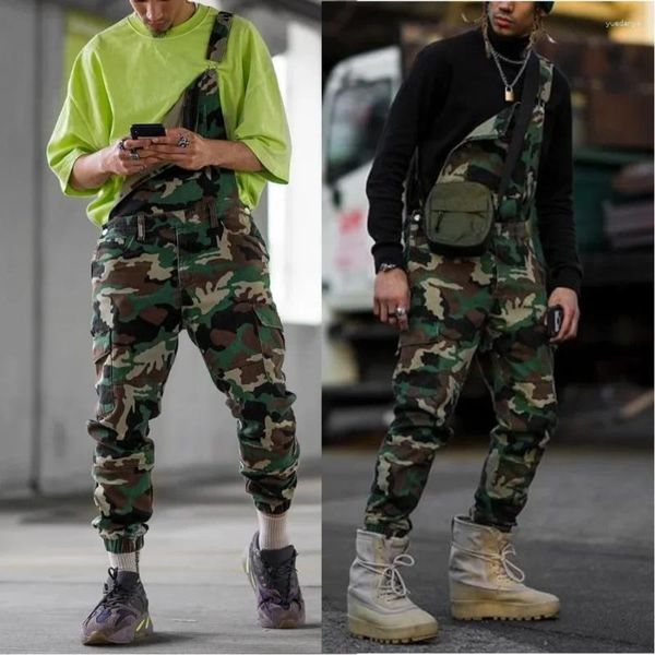 Pantalon pour hommes Mode Camouflage Sangle Longue Salopette Bouton Croisé 2024 Homme Jeans Casual Une Pièce Combinaison Denim Cargo