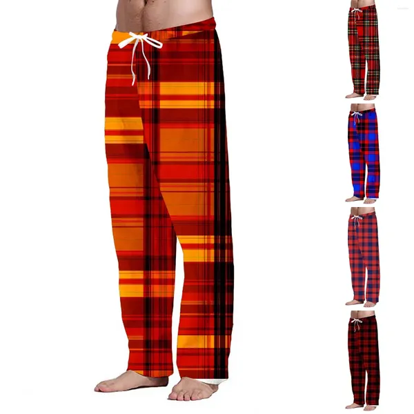 Pantalones para hombres Moda Casual Plaid Suelto Deportes Pijama para hombre Navidad Banda antideslizante Pista corta Interior al aire libre