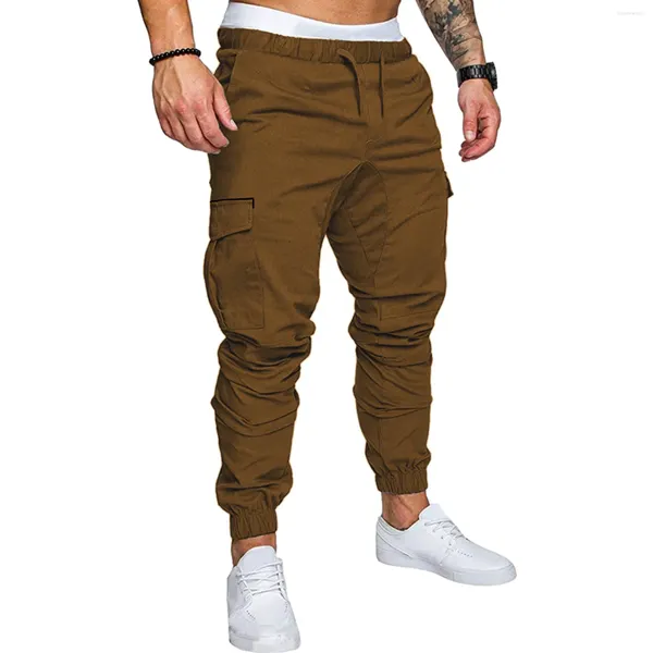 Pantalon pour hommes Mode Casual Couleur unie Multi Poche Cargo Cordon Taille élastique Lâche Streetwear Hip Hop Pantalon