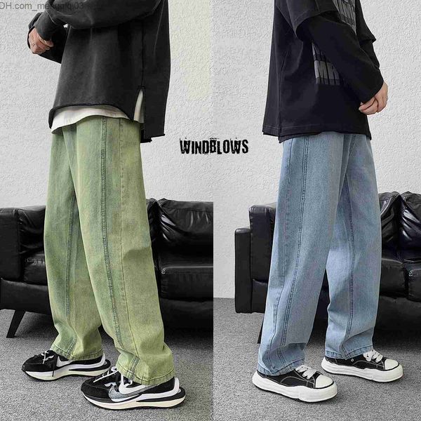 Pantalones de hombres Fashion Green/Blue Men's Jeans Autumn Pareja Nuevo Jeans informal Straight Casual Style Japanes Retro Street Calles Z230815