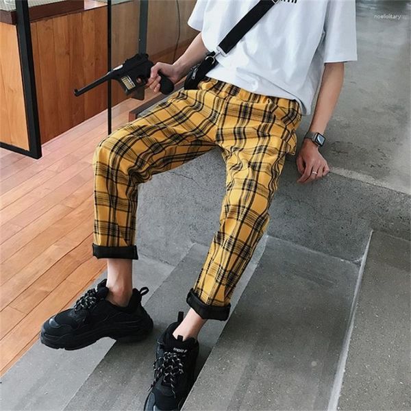Pantalones de hombres moda Harajuku Hombres a cuadros Cause la cintura elástica suelta Drawstring Harem pantalones 5 colores Vintage Streetwear