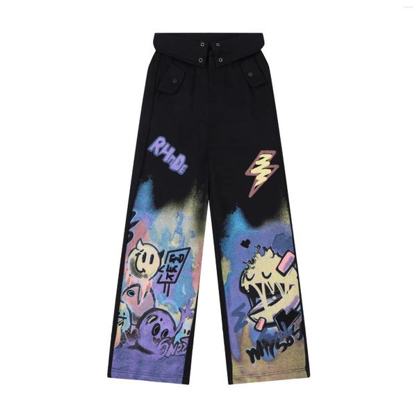 Pantalons pour hommes mode High Street Graffiti surdimensionné Hip Hop Streetwear Anime imprimé pantalon coupe ample dessin animé peint Y2K Joggers