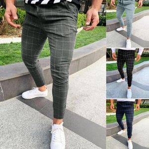 Pantalons pour hommes Fashion Jean Cut Little Men Casual Plaid Print Drawstring Elastic Waist Long Pants