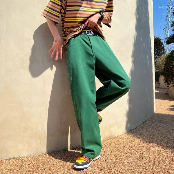 Pantalons pour hommes Mode Long Surdimensionné Hommes Streetwear Vêtements Solide Coton Pantalon Droit Kaki Blanc Vert Casual Homme