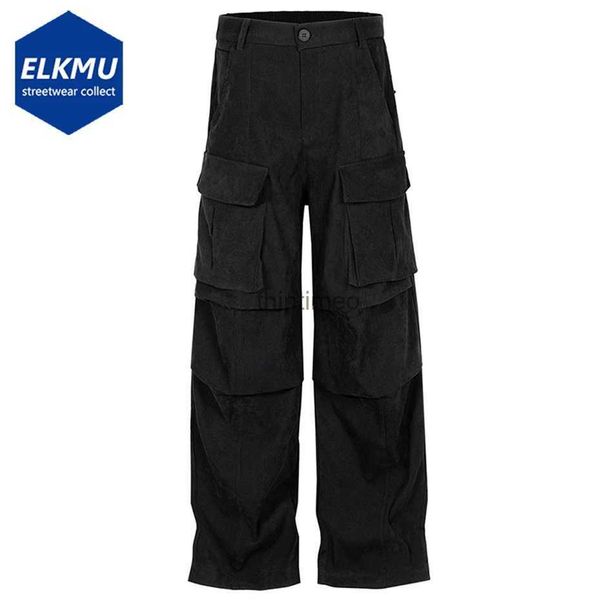 Pantalones para hombres Pantalones de carga sueltos de moda Hombres plisados Pantalones de diseñador de lujo Streetwear Hip Hop Pantalones holgados Pantalones rectos negros YQ231214