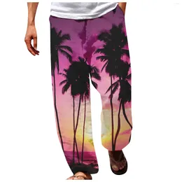 Pantalones para hombres Moda suelta Casual Tropical Impreso Pierna ancha con bolsillo Cintura elástica Pantalones deportivos Hombre