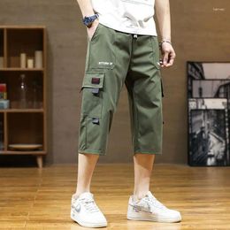 Pantalon masculin Fashion Loose élastique Poches de taille imprimées Capri 2024 printemps été surdimensionné surdimensionné décontracté