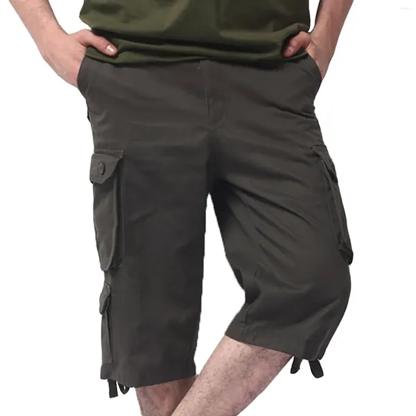 Pantalones para hombres Moda Suelta Pantalones cortos de algodón grandes Multi bolsillo Casual Estilo callejero Capris Cómodo Espuma viscoelástica