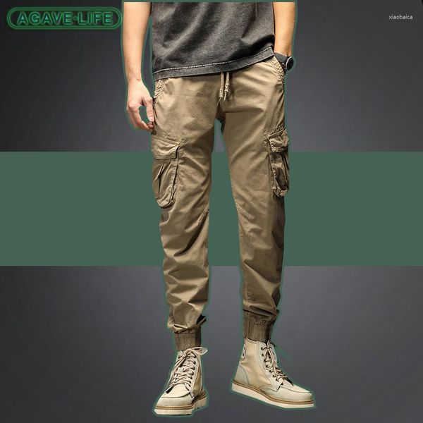 Pantalones de hombre moda suelta recta deporte pantalón casual hombres color sólido cordón Haren joven masculino multi-bolsillo pantalones al por mayor