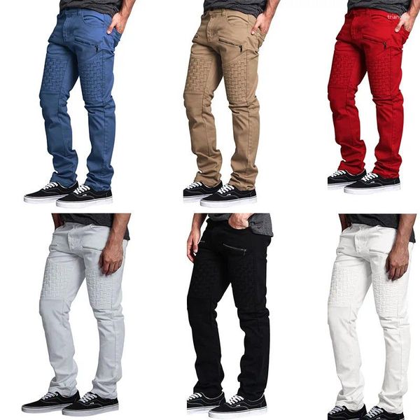 Pantalones para hombres Moda Hombre Bloque de color PU Cuero Patchwork Baggy Slim Fit Lápiz Hombres Rectos Negocios Streetwear Casual Cargo Pantalones