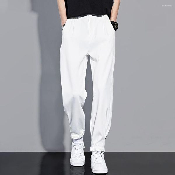 Pantalones de hombre moda hombres Casual cintura elástica estilo coreano plisado cónico pantalones masculinos Streetwear verano recto suelto