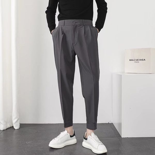 Pantalons pour hommes Mode Hommes Casual Taille élastique Petits pieds Slim Style coréen Plissé Conique Mâle Blazer Pantalon Streetwear 221130