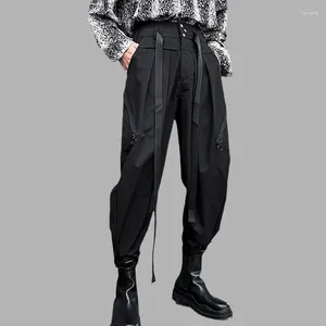Herenbroek mode mannen casual patchwork high wais riem geplooid los joggers streetwear broek persoonlijkheid gewas pantalon