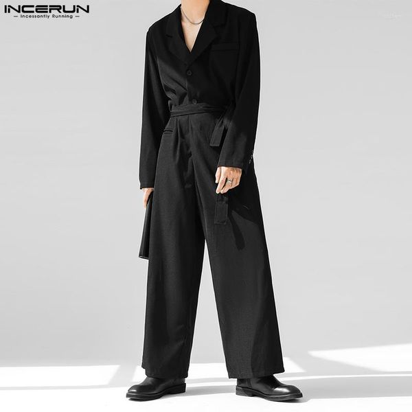 Pantalons pour hommes Mode Hommes Combinaisons Solide Couleur Revers Manches Longues Streetwear Style Coréen Barboteuses Lâche 2023 Salopette Casual S-5XL INCERUN