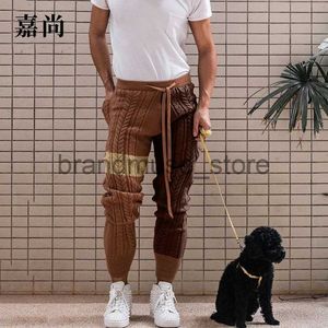 Men's Pants Mode hommes pantalons 2023 automne hiver couleur correspondant laine fil tricoté pantalon décontracté chaud serré bas mâle mince vêtements J231019