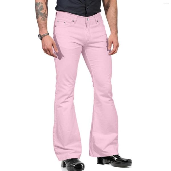 Pantalones para hombres Moda para hombre Casual Color sólido Bolsillo Traje Pantalón Bell Bottoms M 10 Star