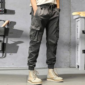 Pantalons pour hommes mode hommes coton grande taille poche solide taille élastique ensemble pantalons de travail longs pour garçons pantalons Hombre