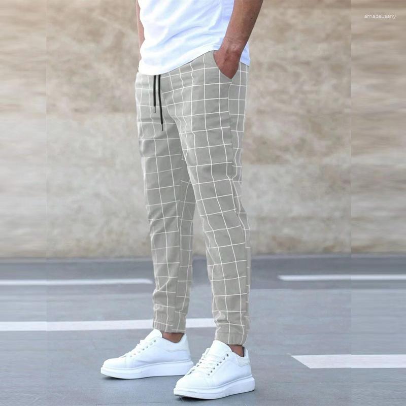 Herrenhosen Fashion Plaid Long Draw String Casual Sports Jogger Hosen Männliche Jugendliche vier Jahreszeiten Trous Trend Streetwear S-3xl