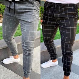 Pantaloni da uomo Fashion Plaid Stampa Coulisse Matita Elastico Casual Slim Fit Uomo Formale Ufficio Pantaloni skinny