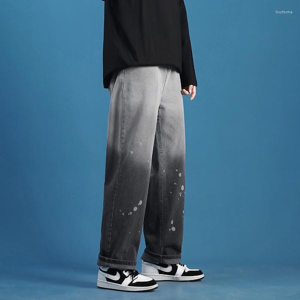 Pantalon masculin streetwear streetwear décontracté en liberté droite large jambe noire bleu homme coréen version couple tie dye dramiient hommes