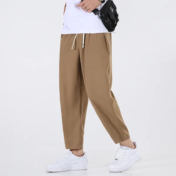 Pantalones para hombre Traje de moda Color sólido Pierna recta Tamaño grande Hombres Casual Hasta el tobillo Hombre Chic Cordón Pantalones negros 5XL