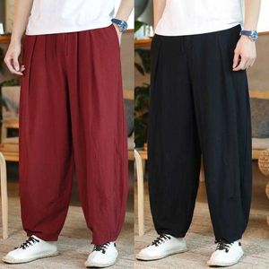 Pantalons pour hommes mode été pantalons décontractés pour hommes coton lin pantalons amples à la mode grande taille Bloomers mâle maison Tai Chi pantalon à jambes larges 5XL Z0225