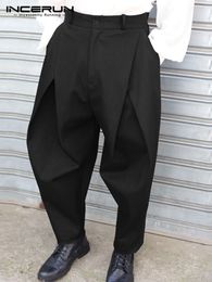 Pantalones de hombre a la moda bien ajustados pantalones plisados cruzados para hombre moda Casual hombre sólido cómodo pantalones de cintura alta S-5XL INCERUN 230512