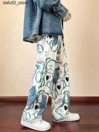 Herenbroek mode y2k print wide been baggy pants mannen Koreaanse ontwerper dent streetwear rechte lange broek Casual sport hiphop 2023 Q240417