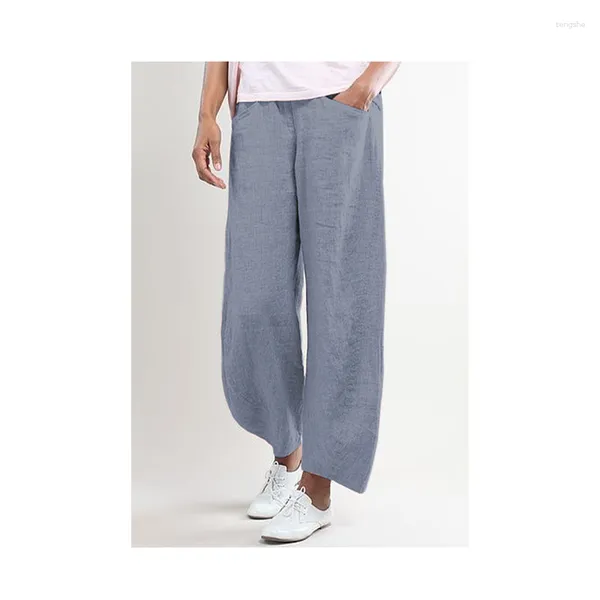 Pantalones de hombre Moda Y2k Mujer Pantalón de cintura alta Pierna ancha Baggy Pink Pantalones Verano Lino Mujer Ropa estética de gran tamaño