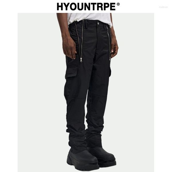 Pantalones de hombre Moda Cremallera Cintura abierta con bolsillos laterales Pantalones cargo Streetwear Hip Hop Militar Joggers casuales Hombres