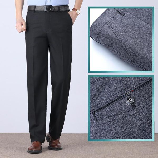 Pantalones de hombre Pantalones de lujo ligeros de moda Cintura alta Pierna recta Suelta Largo Simple Clásico Casual Tallas grandes 38 40 42