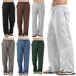 Herenbroeken Modieuze heren linnen brede broek broek Korea Oversized Sports Street Kleding Mens Spring Yoga Pants Casual Mens Clothing Sports PantsL2404