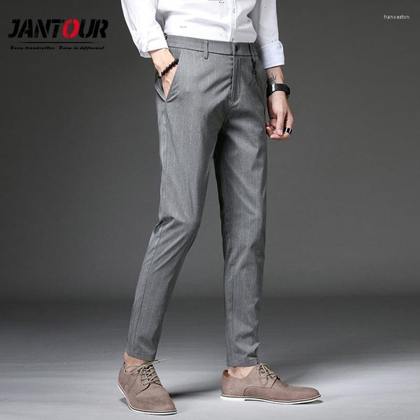 Pantalones de hombre Moda Slim Fit Pantalones formales Hombre Primavera Verano Marca de alta calidad Business Casual Negro Gris Stretch Long Men