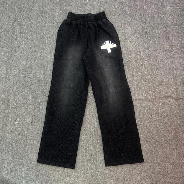 Pantalones de hombres fasion diamantes teñidos de corbata vértabrae su chándal para hombres jogger negros sudor terry pantalones