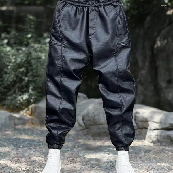 Pantalon en simili cuir pour hommes, imperméable, coupe-vent, avec taille élastique, bande à la cheville, pour le cyclisme