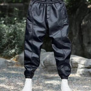 Pantalon en simili cuir pour homme, coupe-vent, imperméable, avec taille élastique, bande à la cheville, pour le cyclisme, l'hiver