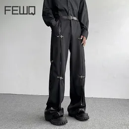 Pantalon pour hommes FEWQ Automne Hiver Boucle en métal Design PU Cuir Épissage 2024 Mode Couleur Solid Darkwear Pantalon 24x1740