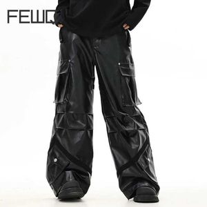 Pantalon pour hommes FewQ Mens Pu en cuir Pant avec design plissé de rue épais et plusieurs poches pour ajustement lâche.2023 pantalon pour hommes patchwork 24x4274L2405