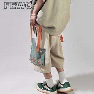 Pantalon homme FEWQ Patchwork mollet Cargo Style japonais salopette homme Short multi-poches à lacets Hip Hop à la mode 24B2580