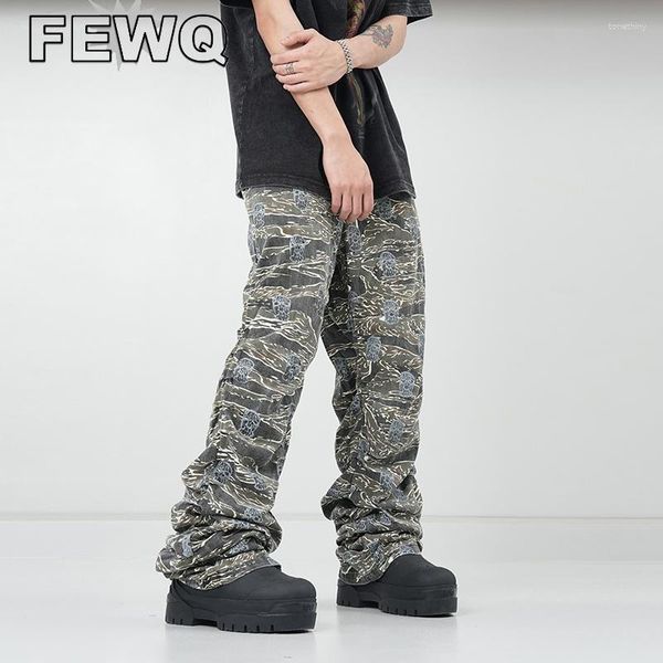 Pantalon homme FEWQ crâne Patch pli Cargo Y2k Style américain Streetwear homme salopette pantalon Safari Vintage décontracté 24B2578