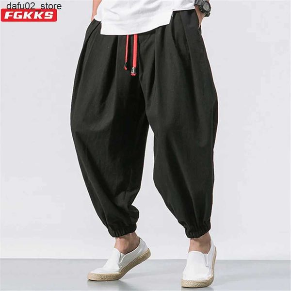 Pantalones para hombres fgkks para hombre pantalones sueltos pantalones otoño lino chino pantalones deportivos con sobrepeso de alta calidad pantalones para hombres Q240417