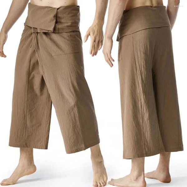 Pantalones De Hombre Pantalones De Lino Yoga Color Sólido Ajuste Suelto Pantalones De Hombre Estilo De Moda Harem Vida Diaria