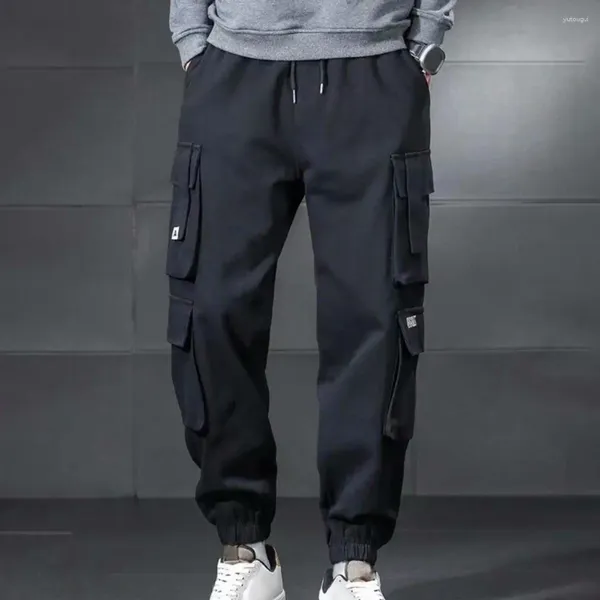 Pantalon pour homme doublure polaire cargo doublé épais hiver avec cordon de serrage taille élastique multi-poches pour l'extérieur