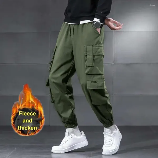 Pantalones para hombres forro de carga invierno con cintura elástica con cordón múltiple jogger al aire libre