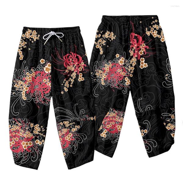 Pantalon pour hommes imprimé floral harajuku hommes pantalons costume lâche mode femme traditionnelle japonaise