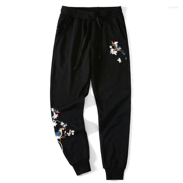 Pantalons pour hommes Pantalons décontractés brodés de fleurs Hommes Harem Knit Plus Velvet Hip Hop Joggers Style chinois