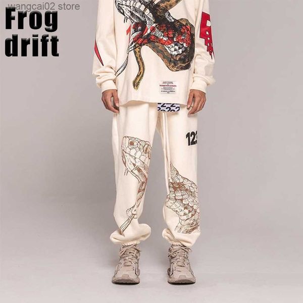 Pantalons pour hommes Frog drift Marque de mode Streetwear Hihg Street RRR123 Abricot Python Imprimé Pantalons Pantalons de survêtement Pantalons longs Hommes T230621