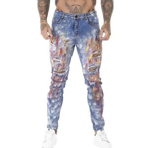 Pantalon masculin gingtto jeans skinny pantalon de streetwear masculin pantalon masculin denim automne hiphop élastique coton complet taille haute tissu extensible 1128 J240510