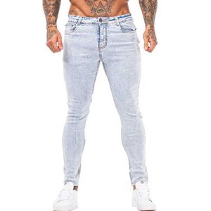 Pantalon masculin gingtto slim fit jeans hommes pantalon de denim bleu ciel